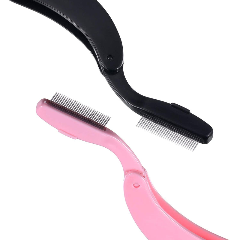 [Australia] - TecUnite Folding Eyelash Comb, Stainless Steel Teeth Eyebrow Comb Lash and Brow Makeup Brush (3 Black and 3 Pink) 