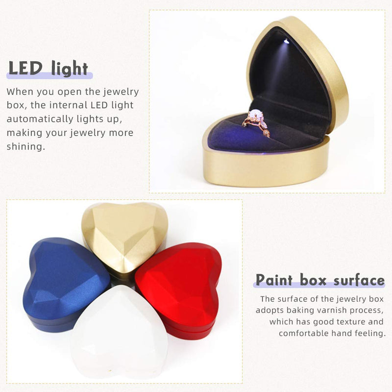 [Australia] - iSuperb Heart Shaped Ring Box LED Light Engagement Ring Boxes Jewelry Gift Box for Proposal Wedding Valentine's Day Anniversary Christmas (Black) Black 