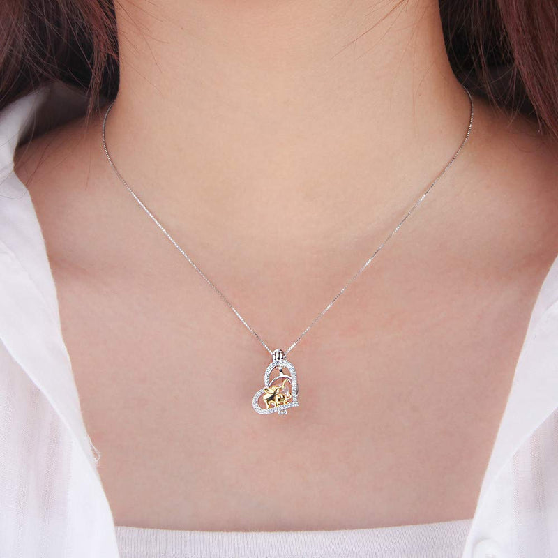 [Australia] - LGSY Mom and Kid Elephant Pearl Cage Pendants for Women Sterling Silver, Essential Oil Diffuser Lockets for Pearl Jewelry 