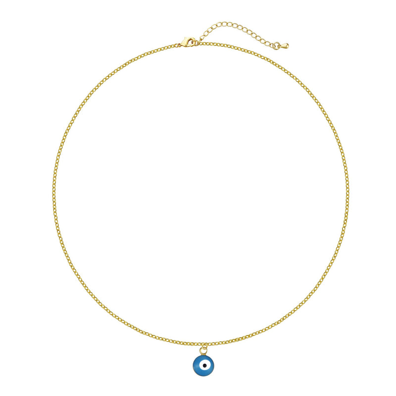 [Australia] - Kyerlyn 14K Gold Plated Evil Eye Choker Necklace Adjustable Dainty Evil Eye Pendant Necklace for Women Girl Simple Jewelry Gift Blue 