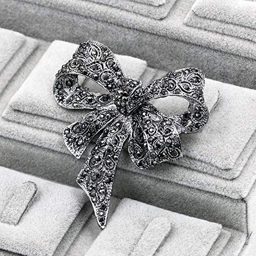 [Australia] - MIXIA Black Color Rhinestone Bow Brooches for Women Large Bowknot Brooch Pin Vintage Jewelry Winter Accessories 