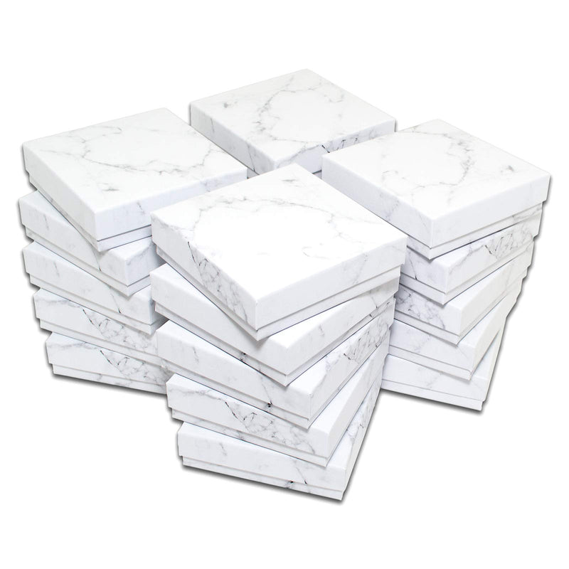 [Australia] - TheDisplayGuys 25-Pack #33 Cotton Filled Cardboard Paper Jewelry Box Gift Case - Marble White (3 1/2" x 3 1/2" x 1") 3 1/2" x 3 1/2" x 1" (#33) 