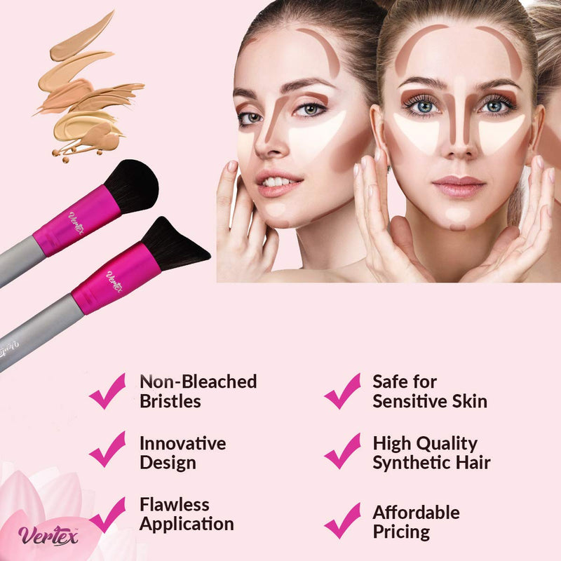 [Australia] - Vertex Beauty Blush Brush and Cheek Bronzer Highlighting Makeup Brushes | Create Dramatic Cheeks Angled Kabuki Gloss Highlights | Face Hugging Body Portable Contour Brush For Perfect Powder Mineral Blending Bronze Tan Face Tanning Brush Self Tanner 