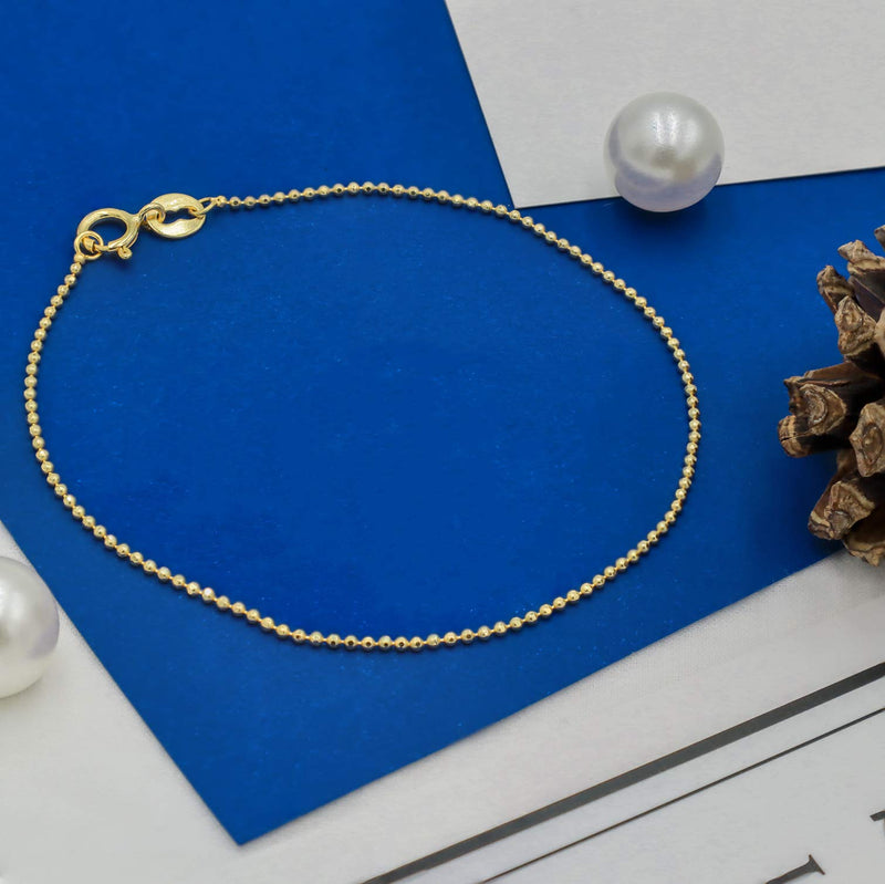 [Australia] - Sea of Ice Sterling Silver 1mm Round Ball Bead Chain Anklet for Women, Size 9", 10" and 11" Italy Rose Gold Flashed Silver 9.0 Inches 