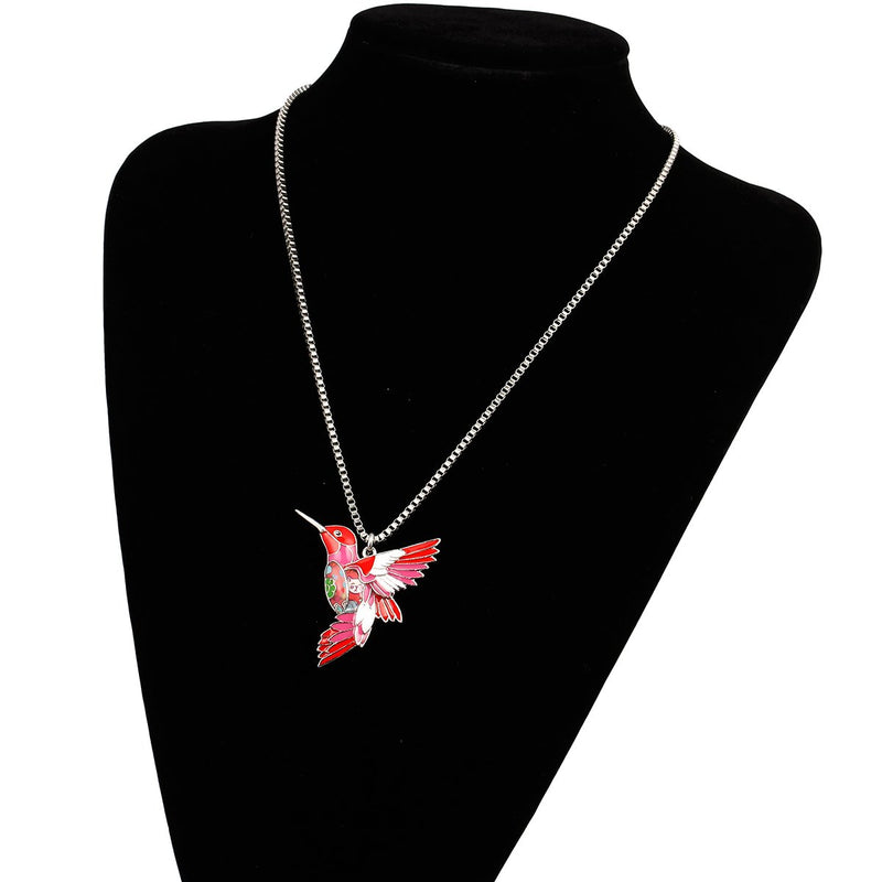 [Australia] - Luckeyui Womens Hummingbird Necklaces & Pendants Unique Colorful Bird Charm Jewelry Gifts Red 