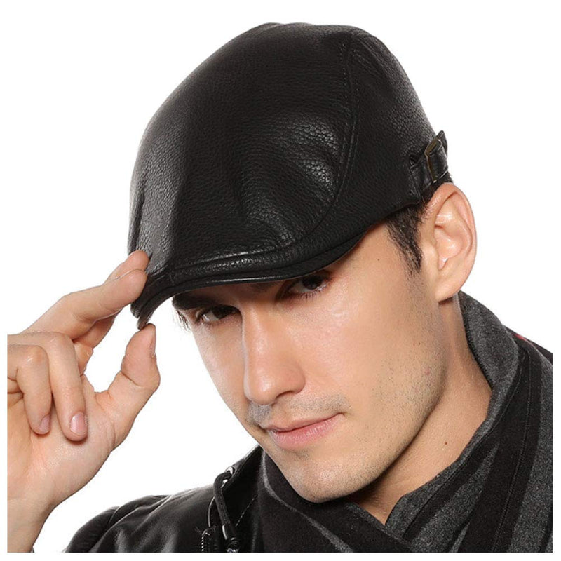 [Australia] - Men Women Vintage Leather Beret Flat Cap Gatsby Newsboy Driving Ivy Hat Black 