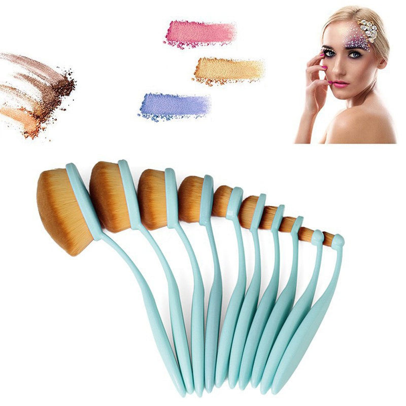 [Australia] - BeautyCoco Oval Toothbrush Makeup Brush Set Foundation Brushes Contour Powder Blush Conceler Brush Makeup Cosmetic Tool Set Rose Gold with Gift Box (Blue) Blue 