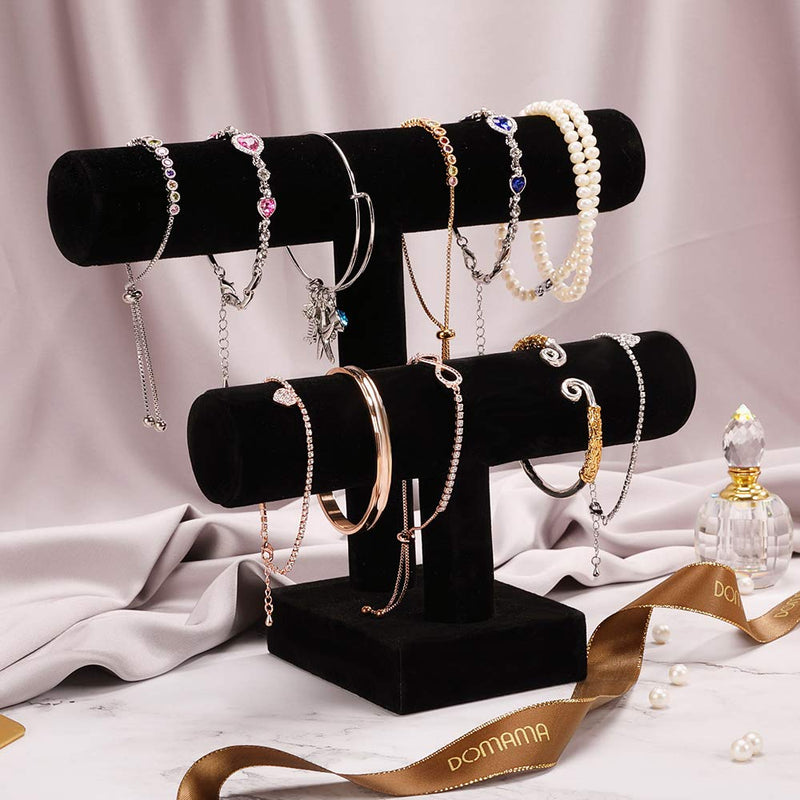 [Australia] - ShellKingdom Jewelry Display, 2 Tier Jewelry Holder for Necklace Bracelet and Watch Display, Table Top Holder Display Stand,Velvet T Bar Jewelry Tower (2 tier) 