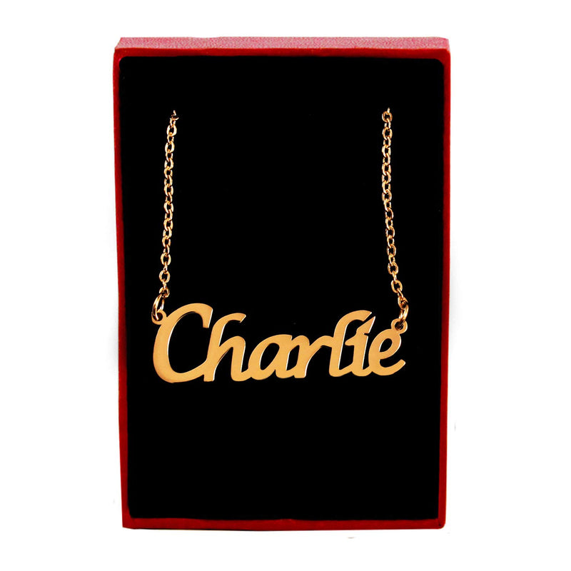 [Australia] - Charlie Name Necklace 18ct Gold Plated Personalized Dainty Necklace - Jewelry Gift Women, Girlfriend, Mother, Sister, Friend, Gift Bag & Box 