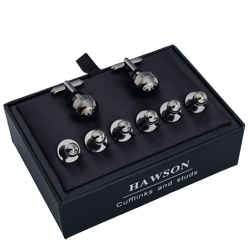 [Australia] - HAWSON Cufflinks and Studs for Men-Fashion Men Tuxedo Shirt Cufflinks and Studs Set for Regular Weeding Business Accessories Gun-Black 