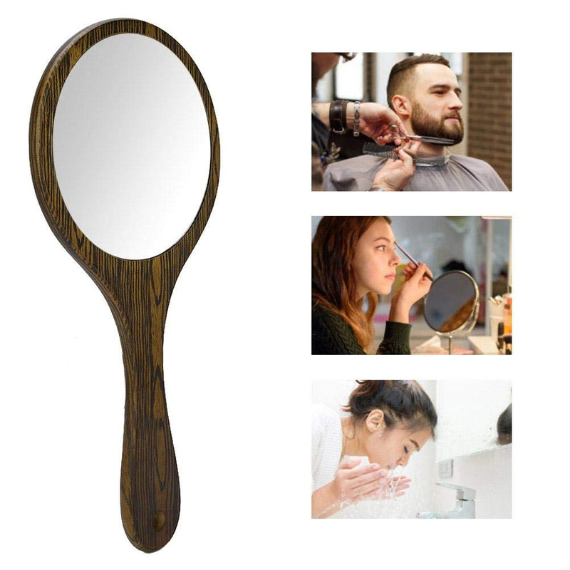 [Australia] - Vintage Hairdressing Mirror, Handheld Mirror with Wood Handle Compact Portable Round Wooden Mirror with Handle for Salon Barbers Hairdressers Women and Girls (Red) Red 