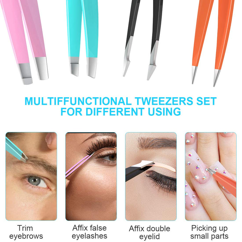 [Australia] - Tweezers For Women,bedace christmas gifts 4 Pack Precision Tweezers For Eyebrows,Professional Slant Tip Tweezer Set For Ingrown Hair, Plucking Daily Beauty Tool with Leather Travel Case 