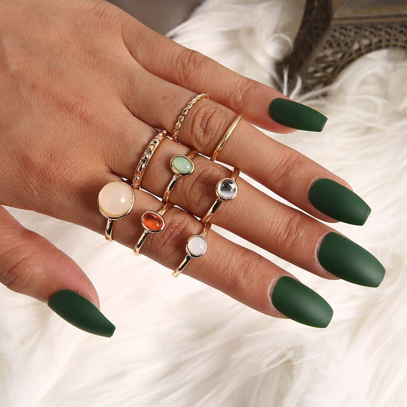 [Australia] - FUTIMELY 8Pcs Boho Opal Stone Joint Knuckle Rings Set Stackable Midi Finger Rings Gem Stone Stacking Rings Set for Women Teen Girls 