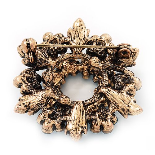 [Australia] - Avalaya Turquoise Coloured Crystal Wreath Brooch in Antique Gold Metal - 4cm Diameter 