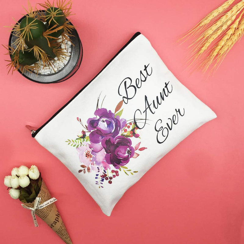 [Australia] - Aunt Gifts Best Aunt Ever Gifts Auntie gifts from Niece for Christmas Birthday Retirement Aunt Gifts from Nephew Purple Flower Cosmetic Bag 