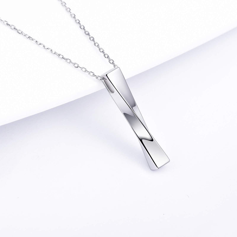 [Australia] - 925 Sterling Silver Cremation Jewelry for Ashes Unisex Twisted Cube Bar Urn Necklace for Women Men for Remembrance Keepsake Gift for Loss of Loved Furry Friend 