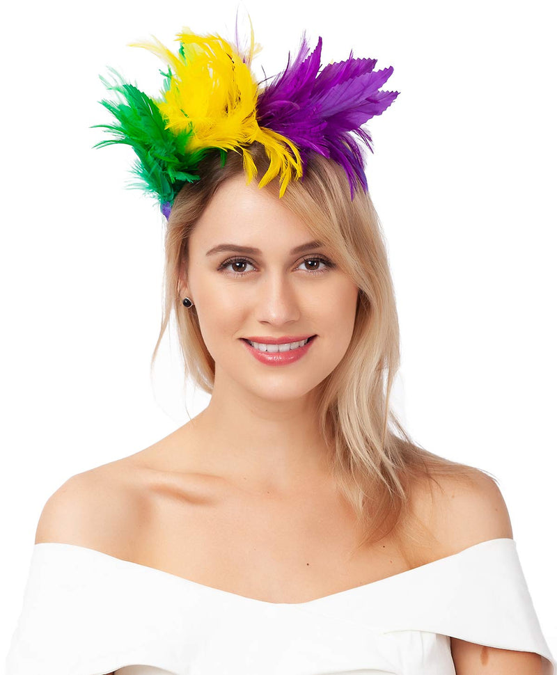 [Australia] - Fascinators for Women Wedding Veil Hats Tea Party Fascinator Headband Kentucky Derby Headwear Cocktail Feathers 000-purple Yellow Green 