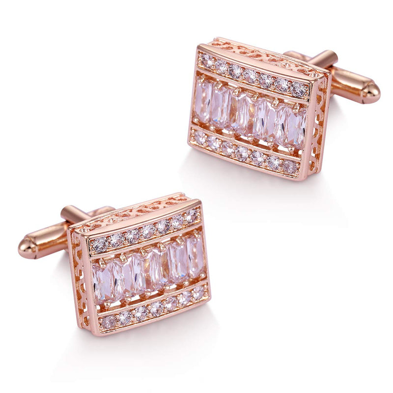 [Australia] - WeimanJewelry Cubic Zirconias CZ Classic Cufflinks for Men Wedding Business Shirts Rose Gold 1 