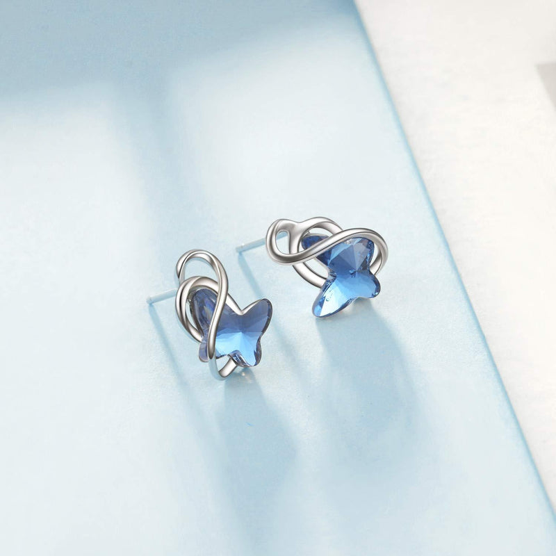 [Australia] - 925 Sterling Silver Butterfly Stud Earrings with Crystals, Butterfly Jewellery Gifts for Women Girls Blue 