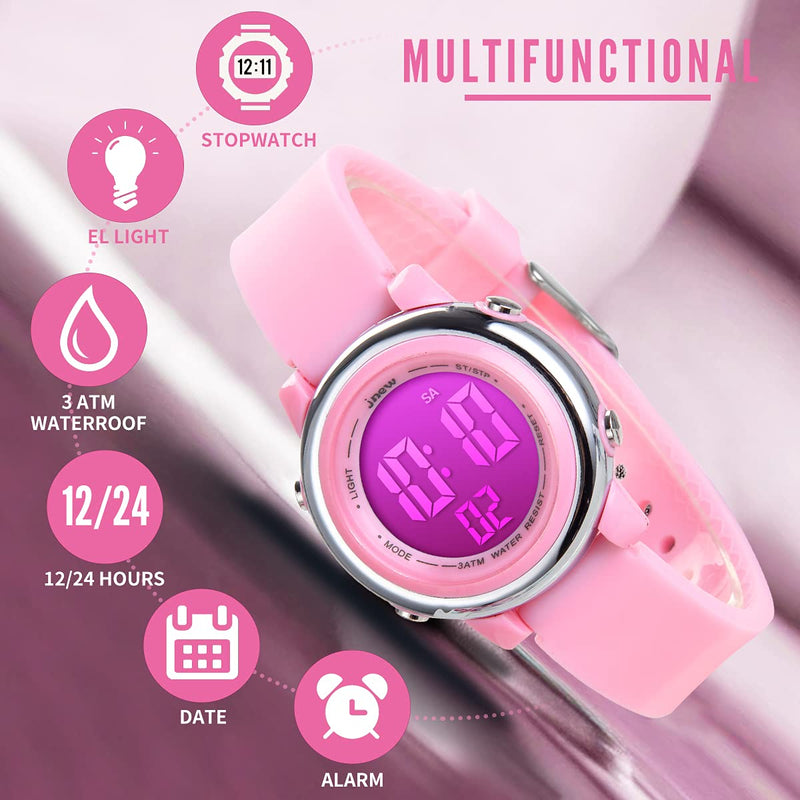 [Australia] - Kids Watches Girl Watches Ages 3-12 Sports Waterproof 3D Cute Cartoon Digital 7 Color Lights Wrist Watch for Kids Pink 