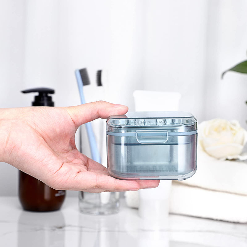 [Australia] - SUMTree Dental Container Case Orthodontic Denture Storage Box Retainer Container Box with Cleaning Basket and Brush Mouth Guard Case with Strainer for Daily Travel Cleaning, Blue 