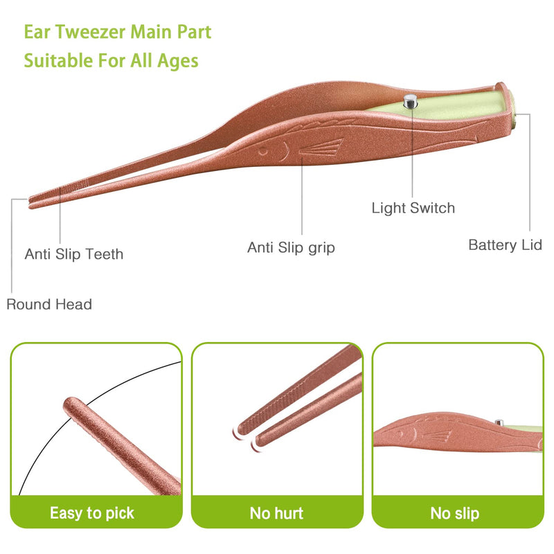 [Australia] - 4 Pack Ear Pick with Light, Ear Cleaner Ear Wax Removal Tool Kit for Kids and Adults, Ear Picks Digger & Tweezers & Spiral Spring Ear Spoon Set with Storage Box (Rose Gold) Style 1 
