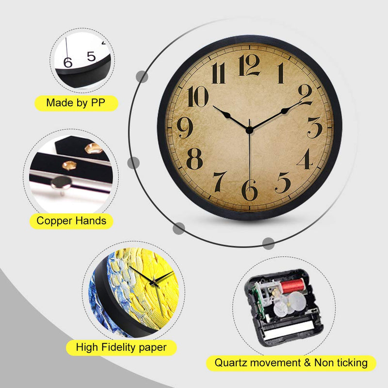 [Australia] - Gkwet Black Retro Wall Clock, Silent Non Ticking 10 Inch Quality Quartz Decorative Wall Clock, Round Easy to Read Home, Office, School Clock C 