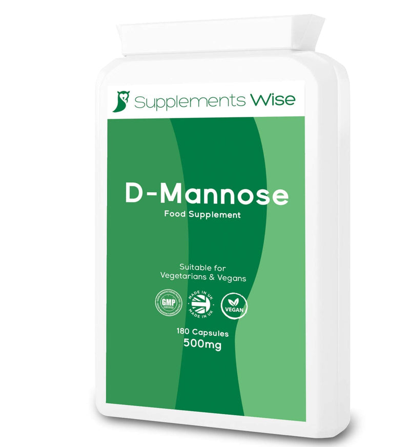 [Australia] - Supplements Wise D-Mannose Capsules - 500mg x 180 - Cystitis Treatment for Women and Men - Urinary Tract, UTI and Bladder Support - 1500mg Dmannose Powder Per Serving - Water Infection Relief 180 Count (Pack of 1) 
