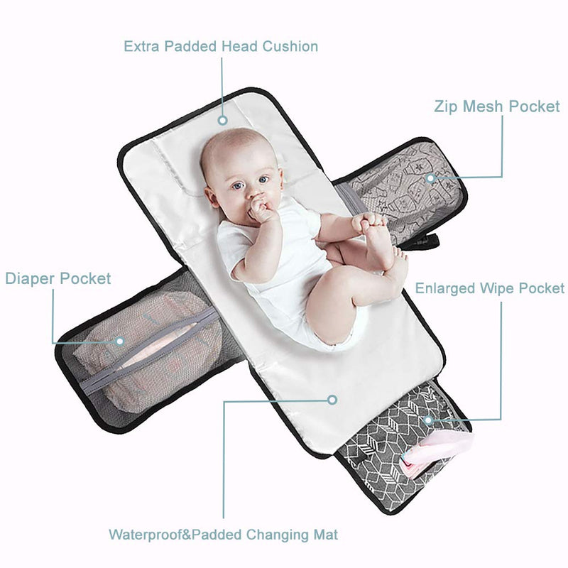 [Australia] - Lekebaby Portable Nappy Changing Mat Travel Baby Change Mat with Wipe-Pocket and Head Cushion, Grey A-Grey 