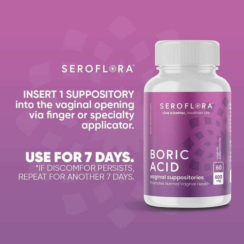 [Australia] - Seroflora Boric Acid Vaginal Suppositories 600 mg 60 Pack - Boric Acid Pills for Women - Feminine Health and Wellness Essentials - Vaginal Health pH Balance for Women - Supports Vaginal Odor Control 