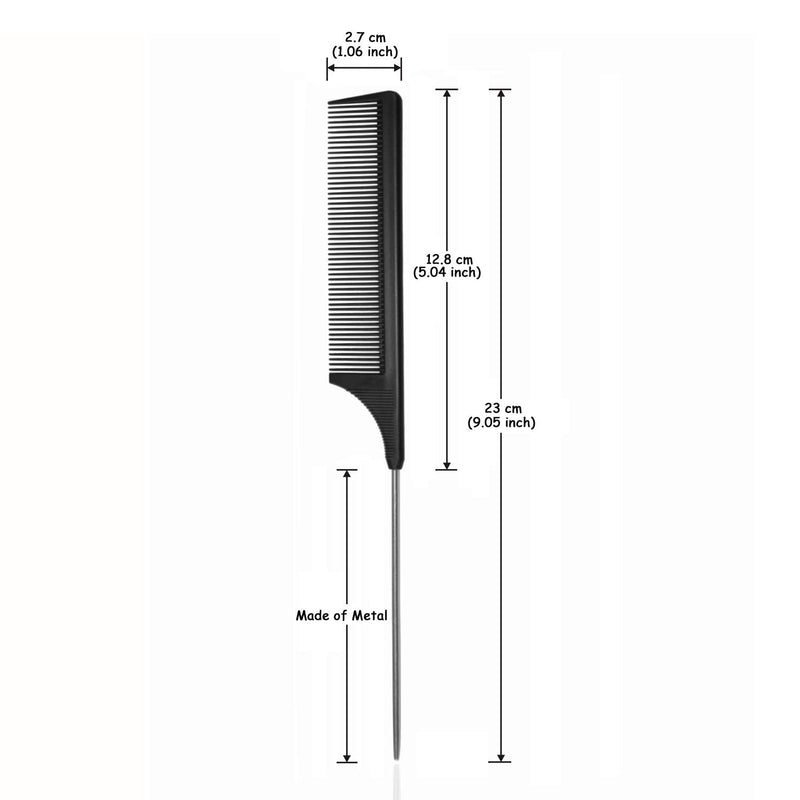 [Australia] - Hair Comb - a Professional Anti-static Carbon Fibre Metal-Pin Tail Comb,Heat Resistant Barber and Salon Rattail Comb with Non-skid Paddle Parting Comb,Fine Tooth in Black 