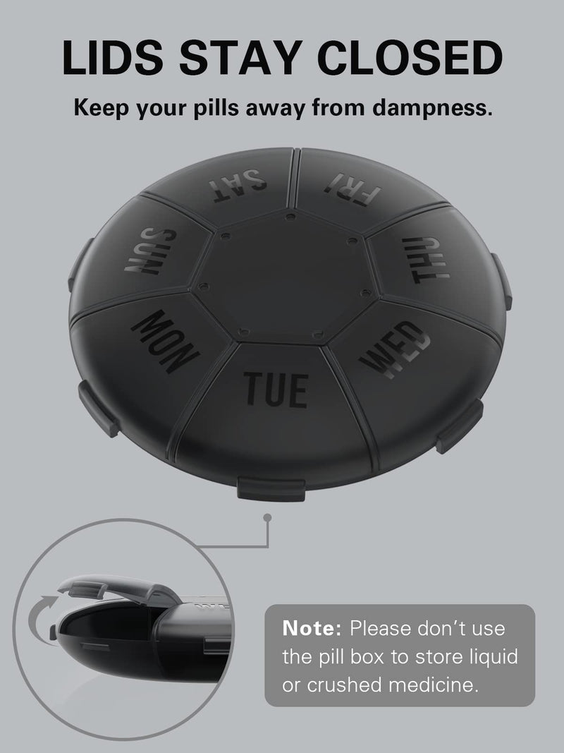 [Australia] - Small Pill Organiser Weekly (2 Pack), Barhon 7 Day Daily Pill Box Cases, 2 Weeks Portable Medicine Container for Vitamin Fish Oil Supplements(Black) Black 