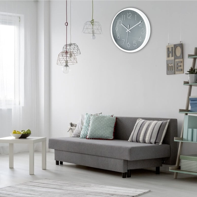 [Australia] - 12in Non-Ticking Wall Clock, JUSTUP Silent Battery Operated Wall Clock with ABS Frame HD Glass Cover for Kids Living Room Bedroom Kitchen School Office Decor (Gray) Gray 