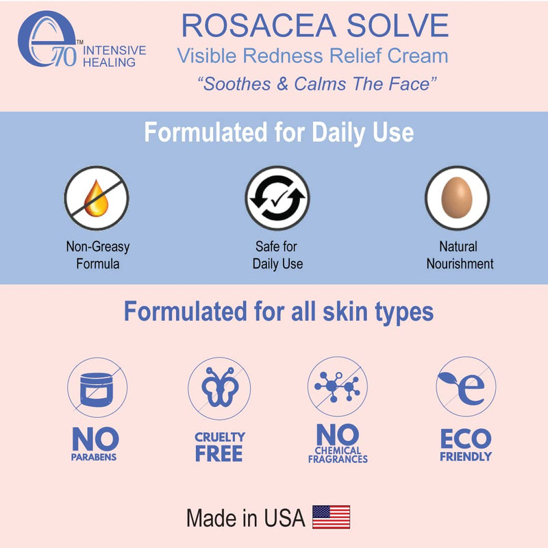 [Australia] - E70 Rosacea Solve - Redness Relief Cream - Calming Face Moisturizer For Rosacea and Acne-Prone Skin - Sensitive Skin Care With Organic Ingredients such as Aloe Vera, Almond Oil, Licorice and Chamomile Extracts - No Parabens 