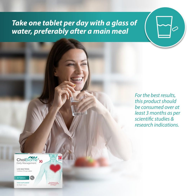 [Australia] - CholBiome�X3 Tablets - 30 Tabs, 4 Billion CFU Live Probiotic Bacteria Supplement - Vitamin B3, LPLDL - Helps to Improve Heart Health and Reduce Cholesterol Levels Regular 