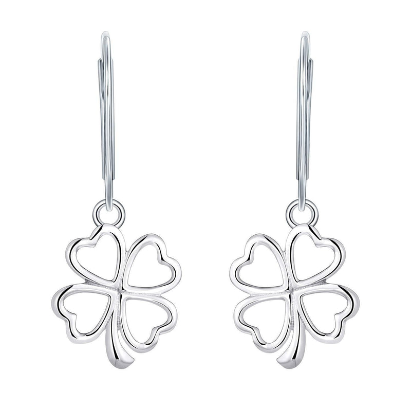 [Australia] - JO WISDOM Women 4 Leaf Clover Earrings,925 Sterling Silver Heart Leverback Dangle & Drop Earrings,Jewelry for Women White Gold Color 