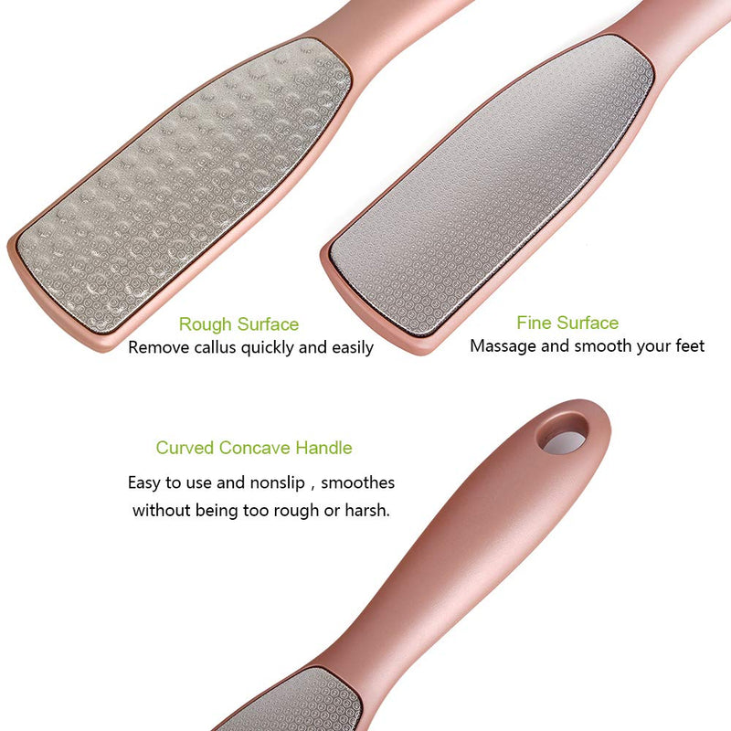 [Australia] - BEZOX Foot File, Double Sided Cracked Heel Files Callus Remover, Stainless Steel Pedicure Foot Scrubber W/Cloth Storage Bag & Gift Box Metal Foot File Rose Golden 