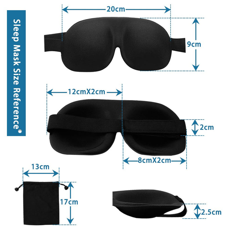 [Australia] - Eye Mask, Sleep Mask for Men Women, Eye Cover for Sleeping 3D Contoured 100% Blackout Patented New Design Eye Mask with Free Ear Plugs and Carry Pouch Black 2 Count (Pack of 1) 