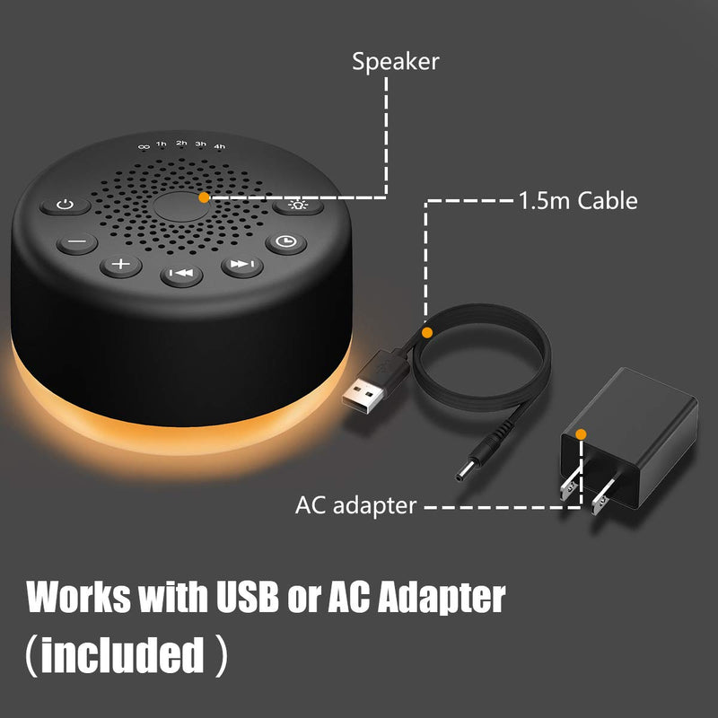 [Australia] - Easysleep Sound White Noise Machine with 25 Soothing Sounds and Night Lights with Memory Function 32 Levels of Volume and 5 Sleep Timer Powered by AC or USB for Sleeping Relaxation (Black) Black 