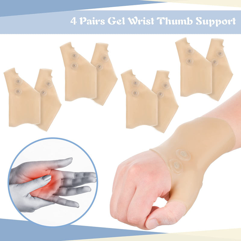 [Australia] - 8 Pieces Gel Wrist Thumb Braces Wrist Hand Thumb Gloves Waterproof Wrist Compression Sleeve Hard Thumb Arthritis Brace for Typing Pain Relief, Men and Women (4 Pairs) 