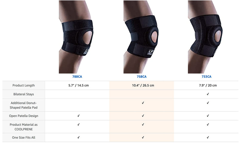 [Australia] - LP SUPPORT 758CA Extreme Knee Support Functional Brace with Open Patella Design, Additional Donut-Shaped Patella Pad and Adjustable Hook and Loop Closure - One Size Fits All 