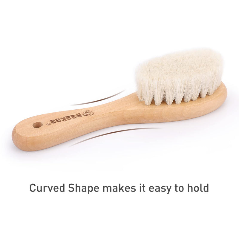 [Australia] - haakaa Wooden Baby Hair Brush for Newborns and Toddlers Baby Brush Natural Soft Goat Bristles Hairbrush, Ideal for Cradle Cap, Perfect Baby Registry Gift with Carry Pouch, 1PC 1 Count (Pack of 1) 