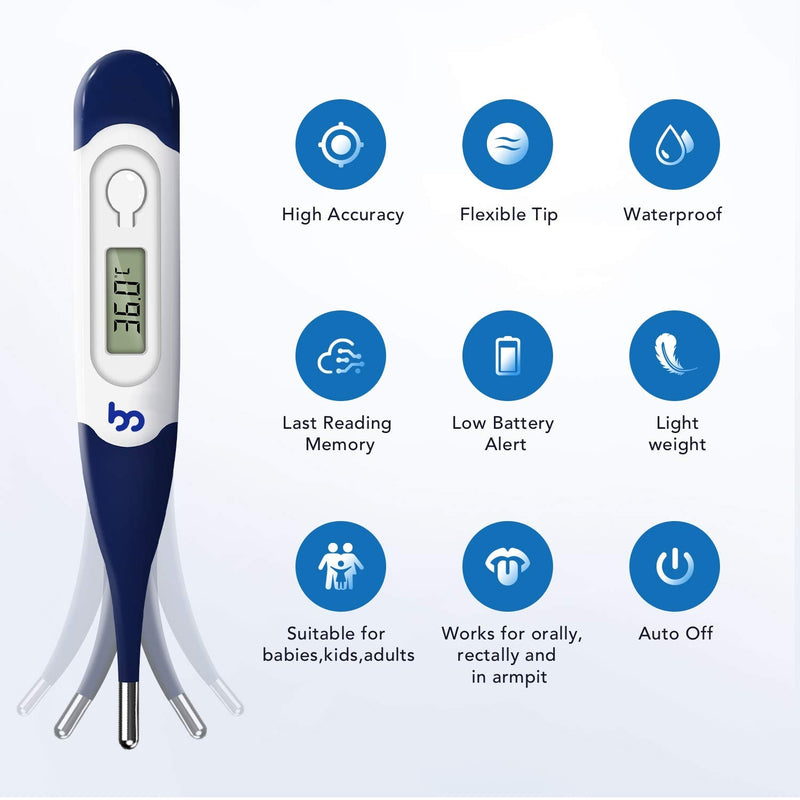 [Australia] - Femometer Thermometer for Adults Digital Thermometers with Flexible Tip, Fast Accurate Oral Body Thermometer for Adults Kids and Babies 