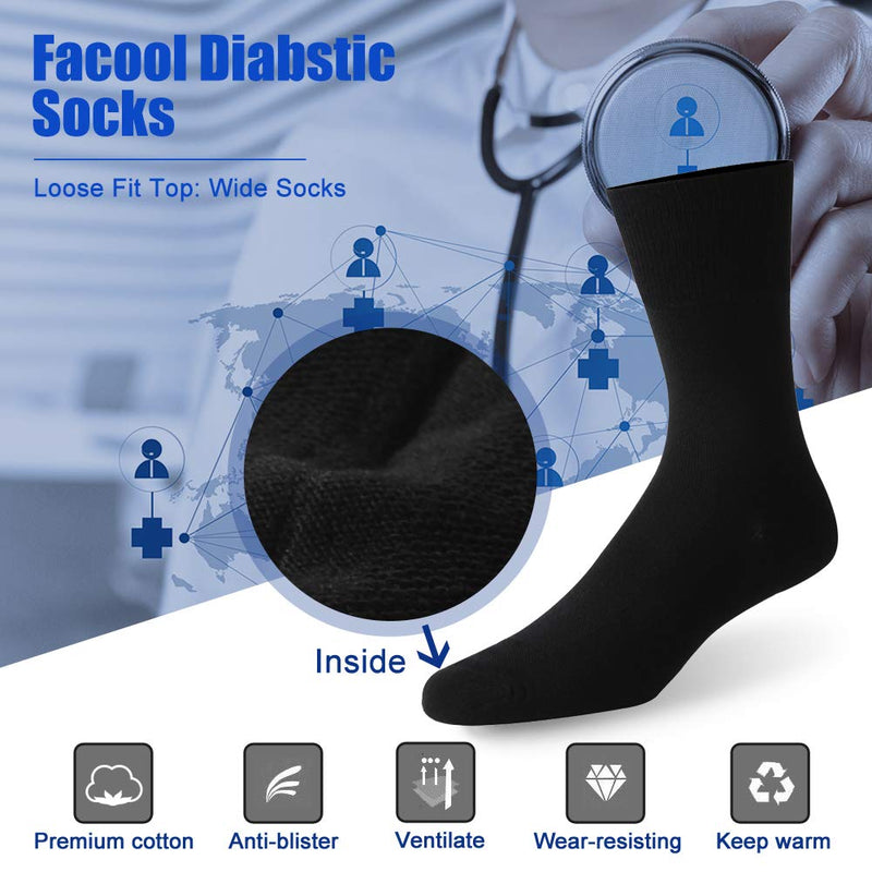 [Australia] - Facool Diabetic Socks for Men Women, Dress Cushioned Crew Cotton Socks with Non-Binding,Loose Top,Seamless Toe 6 Pairs Multicolor(2 X Black+2 X Grey+2 X Navy Blue) X-Large 
