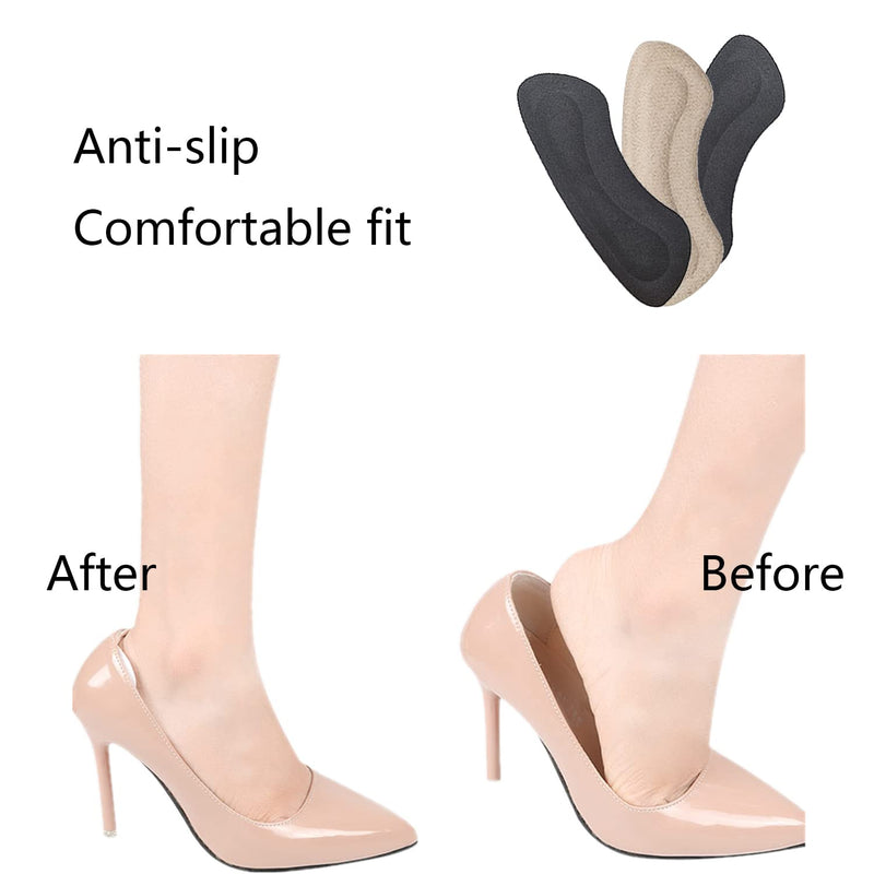 [Australia] - Heel Grips, Heel Cushion Pads for Loose Shoes, 4 Pairs Heel Protectors, Heel Inserts Grips Liners for Women Men Shoes Too Big Black & Skin 