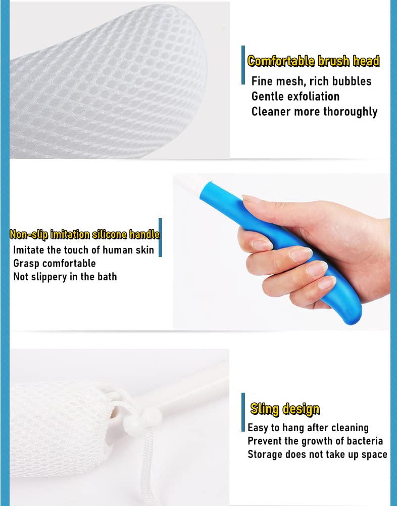 [Australia] - NatureMan Long Handled Bath Brush,15.35 Inches Bath Body Brush, Easy Reach Anti-Slip Curve Handle Body Brush for Seniors,Suitable for Elderly/Pregnant Aid Bathing and Shower 