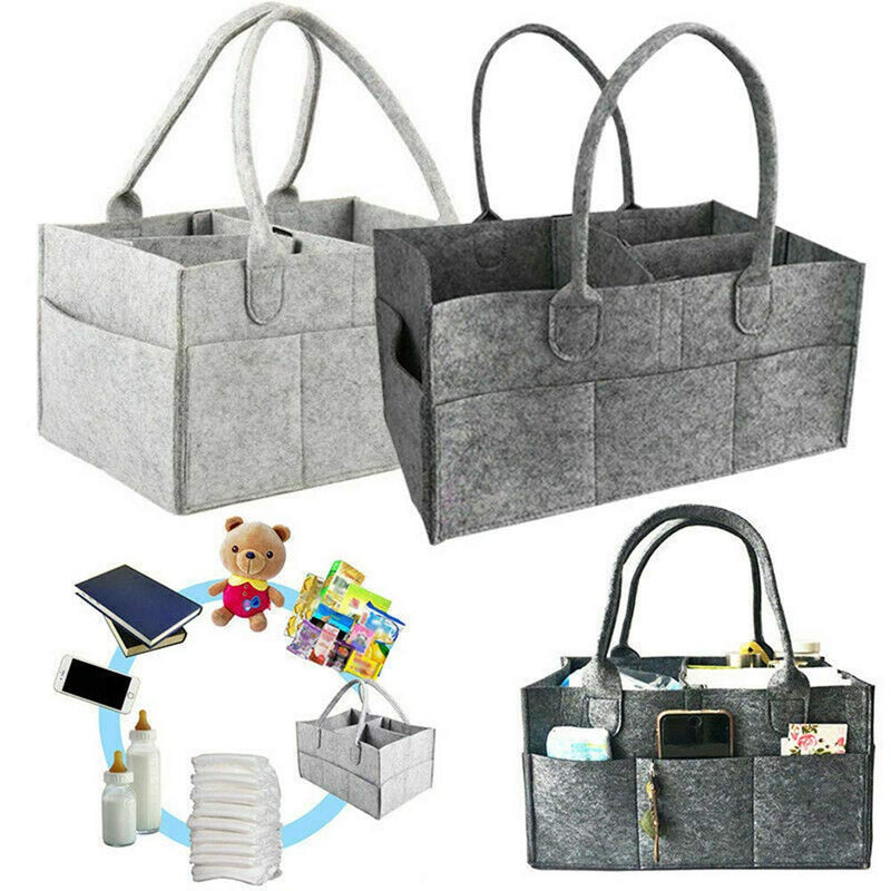 [Australia] - Yueshop Grey Felt Baby Diaper Caddy Nursery Storage Wipes Bag Nappy Organizer Container (Dark Grey) Dark Grey 