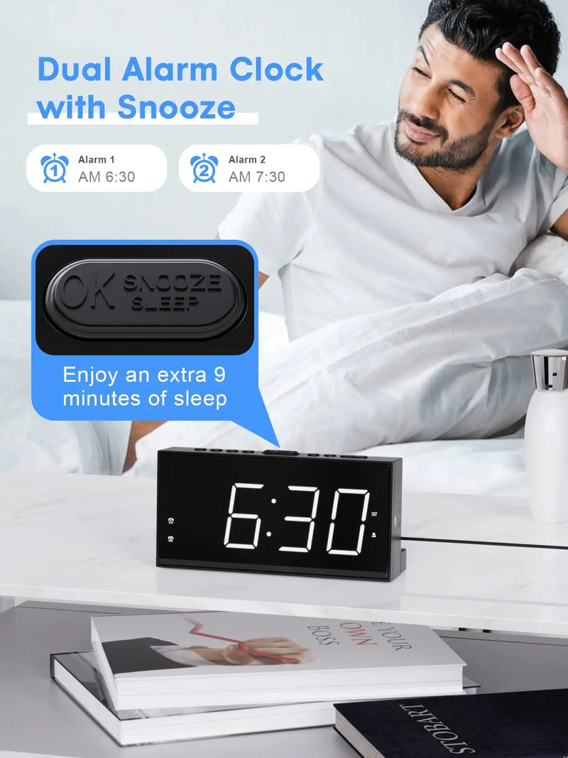 [Australia] - Digital Alarm Clock with USB Charger for Bedroom, 7" Large Display Bedside Clock with Battery Backup, Dual Alarm, Dimming Mode, Loud Alarm Clock for Heavy Sleeper, Bedroom Living Room Office Decor White 