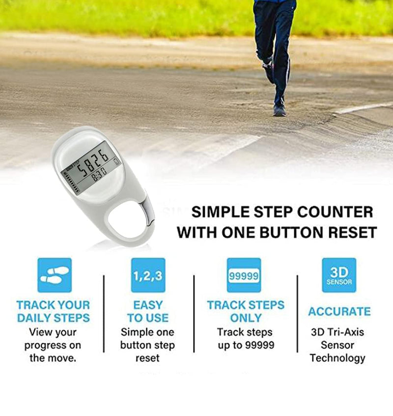 [Australia] - 3D Digital Step Counter for Walking Clip on Pedometer with Clip Activity Time 7 Days Memory Walking Distance Miles/km Exercise Fitness Activity Calorie for Men Women Kids White 