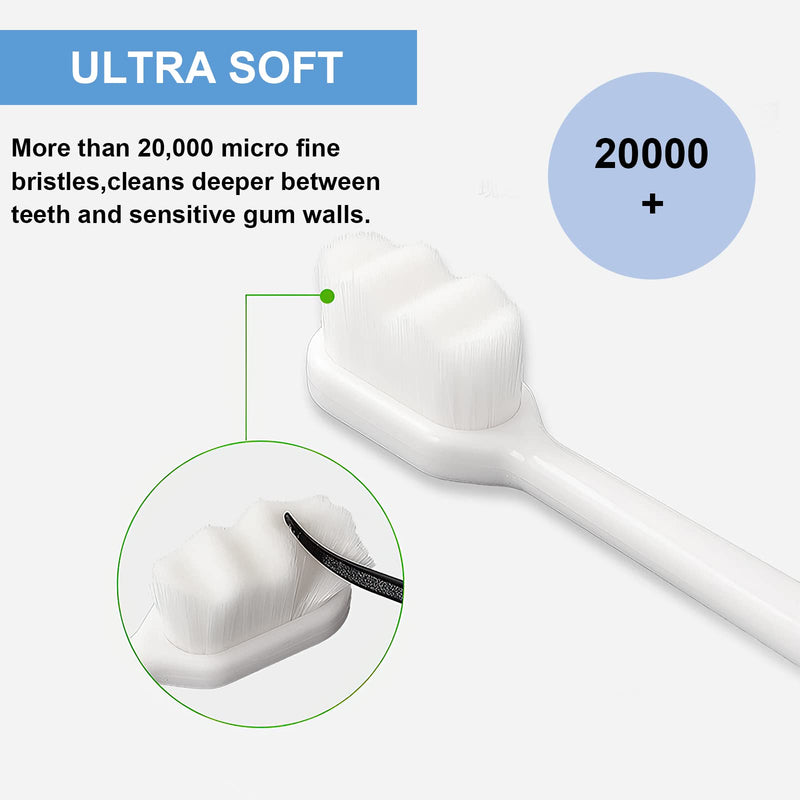 [Australia] - Soft Bristle Toothbrush, 2PCS Extra Soft Micro Nano Toothbrush for Sensitive Gums, Adult Toothbrush with 20000 Soft Bristles Sterile Fiber for Sensitive Teeth(Black + White) 1 Count (Pack of 2) 